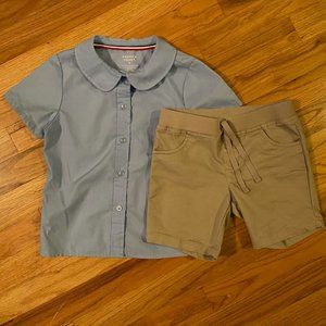 Sz 5 French Toast Uniform Shorts & Button-Up Set